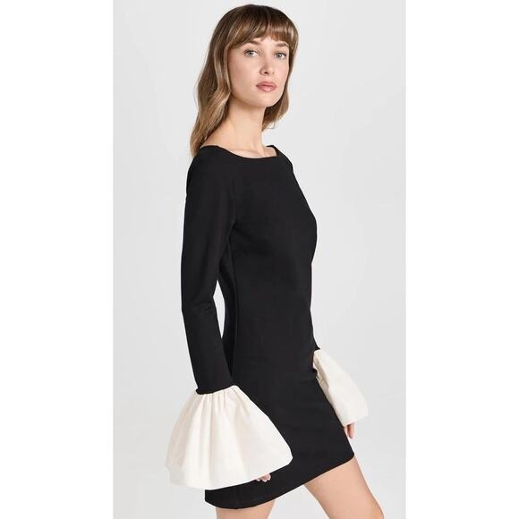 Staud Hawthorne Black & Ivory Ponte Cocktail Mini Dress bell sleeve size XS - Picture 5 of 15